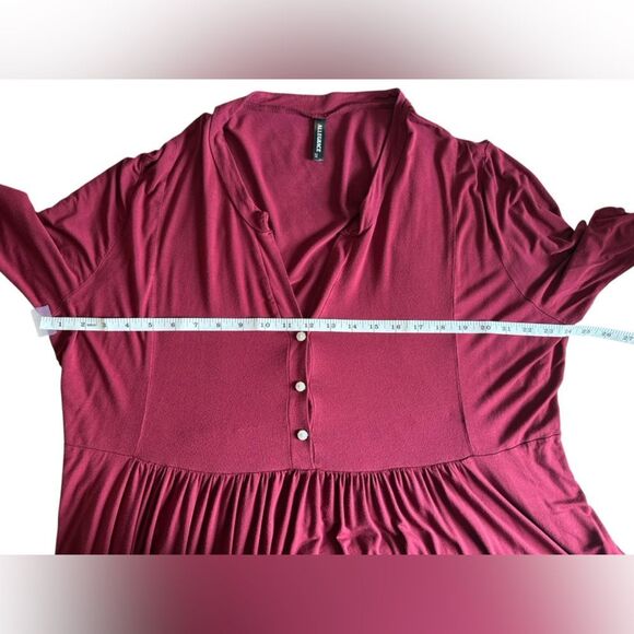 Women's Plus Size V Neck Button Tunic Tops Long Sleeve Flowy Shirt Wine Red 2X - Picture 6 of 10